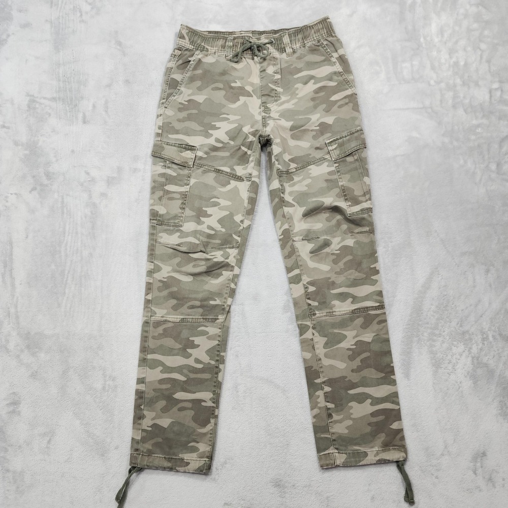 No Boundaries Pants Mens S Green Camo Cargo Jogger Drawstring Stretch Casual